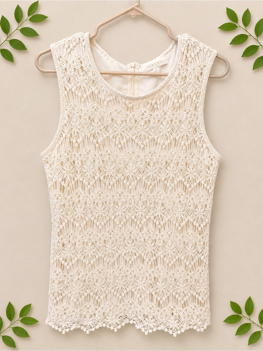 Adiva Sleeveless Crochet Lace Tank Top - Cream